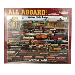 NIB White Mountain Puzzles ALL ABOARD Antique Model Trains 1000 Pc Jigsaw Puzzle